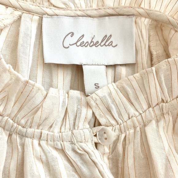 CLEOBELLA Ari Ruffle Lurex Stripe Blouse Cream Button Up Romantic Boho Femme - Picture 6 of 12